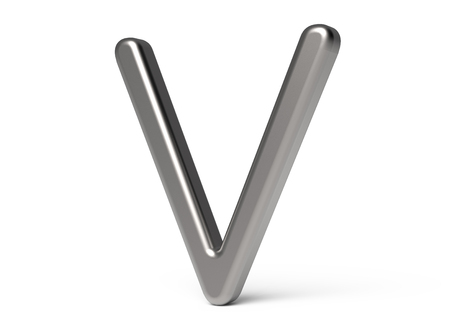 3D render metallic alphabet V, thin and glossy 3D font designの写真素材