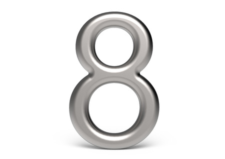 3D render metallic number 8, thin and glossy 3D figure design