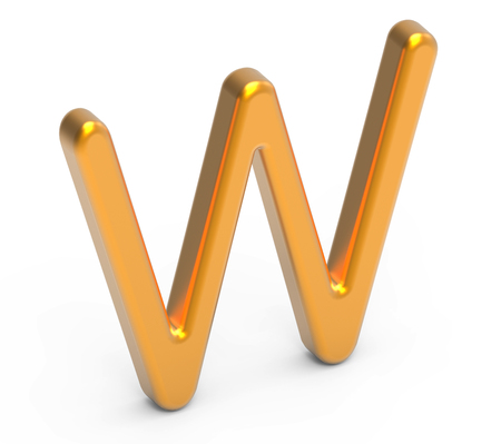 3D render metallic alphabet W, thin and glossy golden 3D font designの写真素材