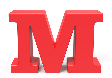 3D render red alphabet M, retro fat 3D font designの写真素材