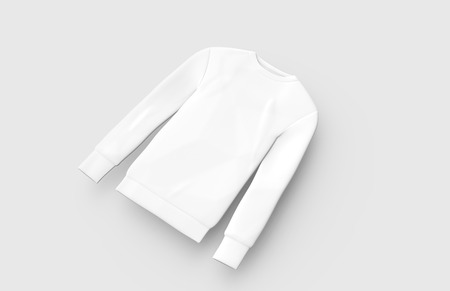 Sweatshirt mockup template, blank white unisex cloth isolated on light gray background, 3d render elevated viewの写真素材