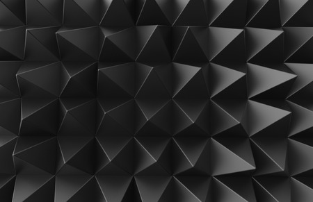 Black triangular pyramid background, top view of dark geometric pattern in 3d render