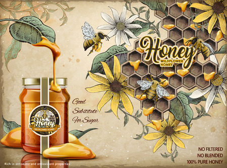 Natural honey ads design template vector illustrationのイラスト素材