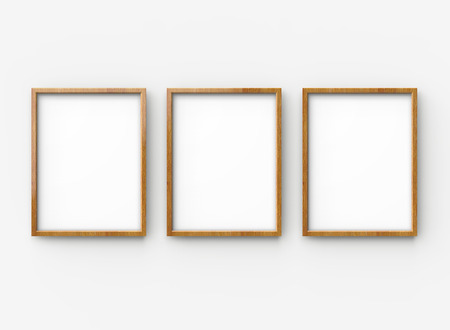 Wooden picture frame, 3d render blank thin frames collection with empty space for decorative uses