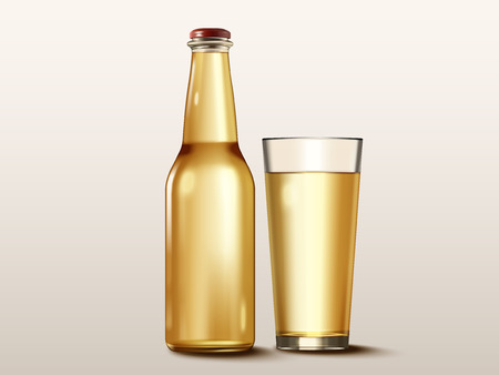 Beverage container mock-up with a glass and bottle without a labelのイラスト素材