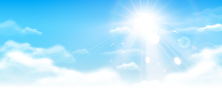 Blue sky with clouds and sunshine in 3d illustrationのイラスト素材