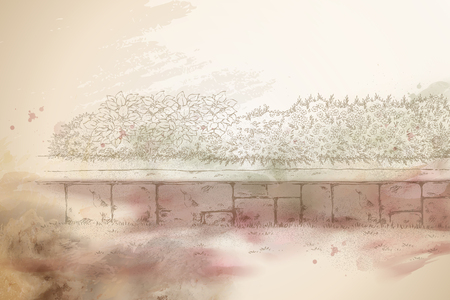 Retro beige garden background with flower bed for design elementのイラスト素材