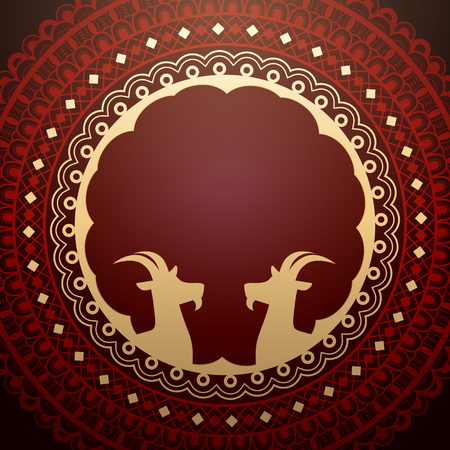 Eid al adha design with red round totem and goat silhouetteのイラスト素材