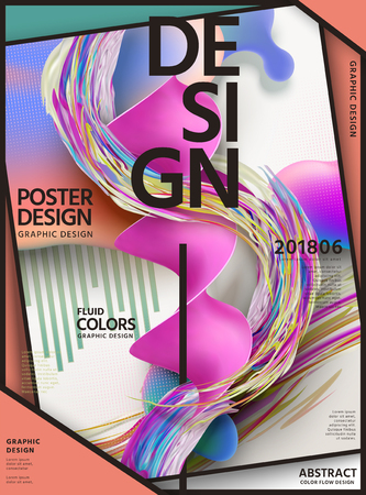 Abstract fluid colors poster design with swirl liquid shape on geometric background in 3d illustrationのイラスト素材