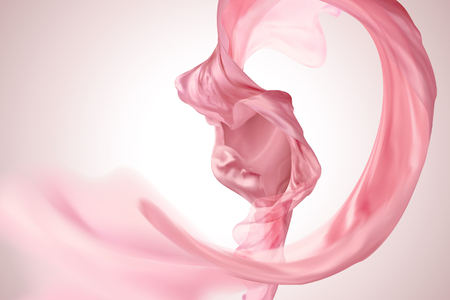 Pink satin design element swirling in the air, 3d illustration