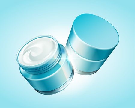 Hydrating cream jar mockup set in 3d illustration on light blue backgroundのイラスト素材