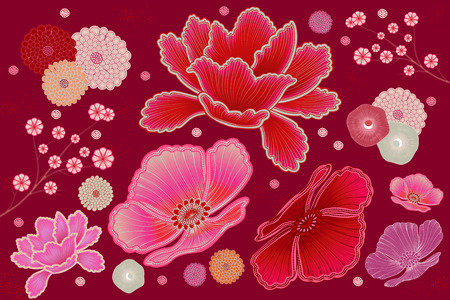 Fluorescent pink and fuchsia floral design elementのイラスト素材