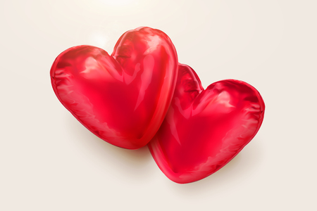Red heart shaped balloons in 3d illustrationのイラスト素材