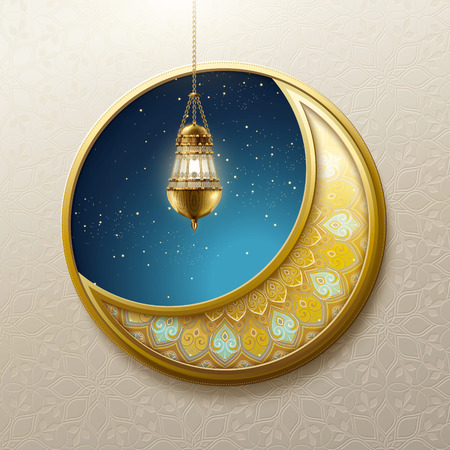 Crescent moon and hanging fanoos design elementのイラスト素材