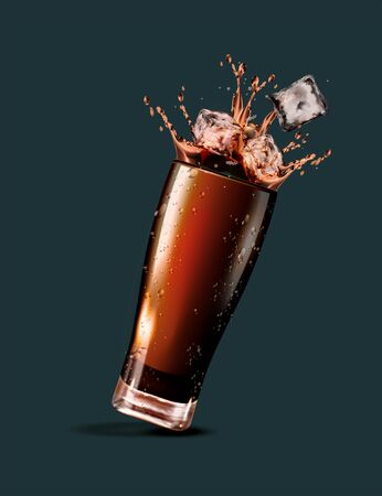 Splashing soft drink with ice cubes in 3d illustrationのイラスト素材