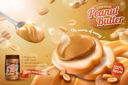 Peanut butter spread ads with spoonful of delicious in 3d illustrationのイラスト素材