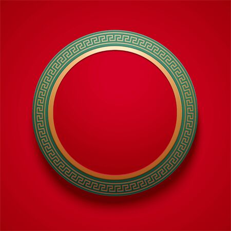 Chinese traditional round frame in red and green for design usesのイラスト素材