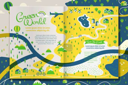 World Earth Day article magazine template design in flat style, yellow and blue tone parkのイラスト素材