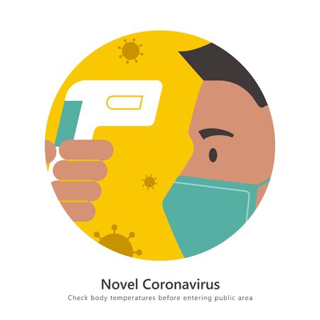 Check body temperature during Coronavirus outbreak sign, flat design illustration for COVID-19のイラスト素材