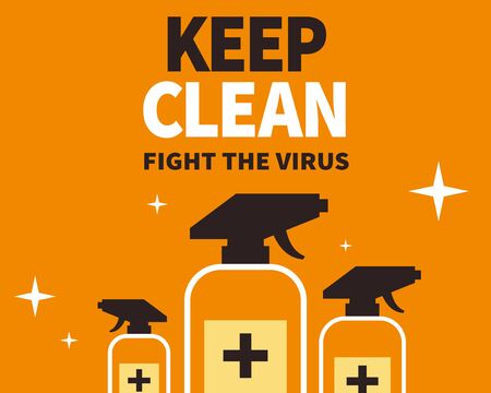 Keep clean to fight the virus, COVID-19 prevention notice on orange backgroundのイラスト素材
