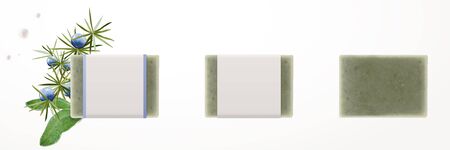 Realistic close-up of organic bar soap mock-ups, isolated on white background, 3d illustration