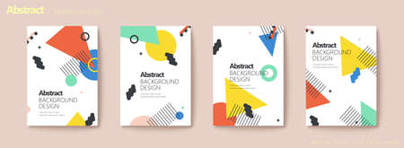 Set of brochure and flyer cover template in Memphis style, mix design of colorful geometric shapes and creative line artのイラスト素材