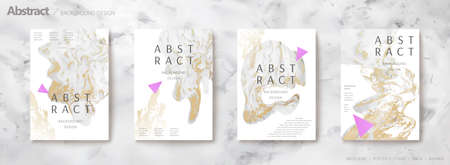 Natural luxury style marble effect flyer set in grey and golden leaf