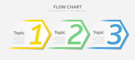 Flow chart infographic template design, colourful infographics with arrow elements.のイラスト素材