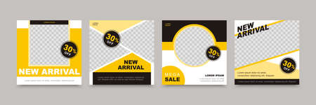 Set of social media post templates with simple design in yellow and black background color, suitable...
