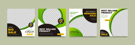 Modern social media template with green curve lines and circles background, suitable for brand...