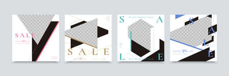 A set of geometric social media template design with white background and lines creating a modern, fashionable style, suitable for seasonal sales or promotionのイラスト素材