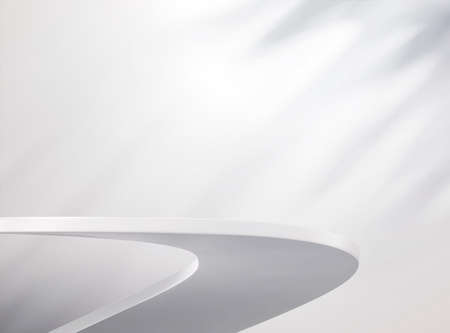 Backdrop for product display. Empty white swirl podium in 3d illustration
