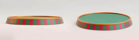 3d green Xmas display podiums. 3d illustration of green stages with red vertical stripes by two...