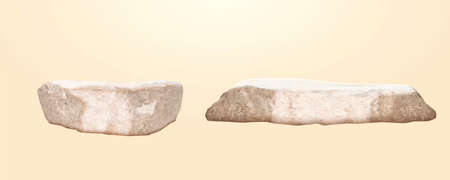 3d natural rough sandstone podiums isolated on yellow background. Suitable for organic cosmetic product display.のイラスト素材