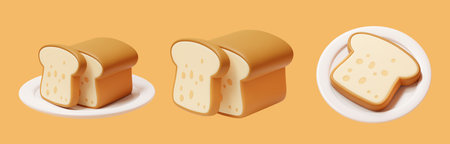 3D white bread element set isolated on light orange background.の写真素材