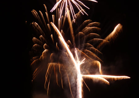 Colorful fireworks of various colors over night sky. Selective focusの写真素材
