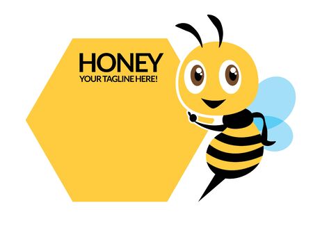 Cartoon cute bee character, flat vector mascot, pointing signboard - vectorのイラスト素材