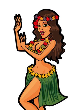 Summer hot sexy Hawaiian lady dancing, vector illustrationのイラスト素材