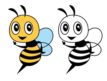 Cartoon cute bee colouring tutorial for children. Colouring book for kid and childrenのイラスト素材