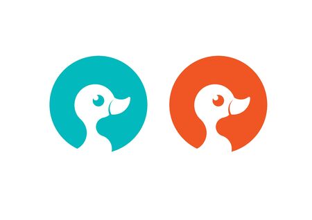 Cyan and Orange Duck flat pictogram icon symbol set - vectorのイラスト素材
