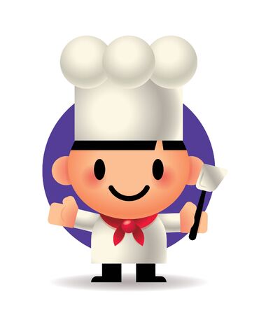 Cartoon chute chef holding a spatula cooking tool.のイラスト素材