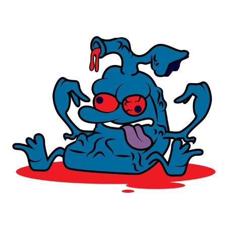 Cartoon character of bad lung attacked by virus and bleeding. Vector mascot character illustrationのイラスト素材