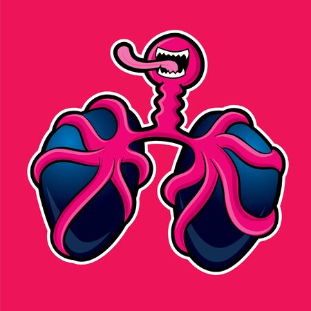 Long tongue evil damaged lung cartoon character mascot. Happy Halloweenのイラスト素材