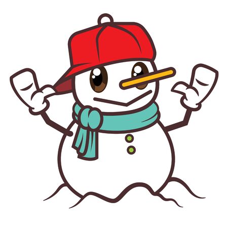 Merry Christmas. Cartoon cute snowman with red capのイラスト素材