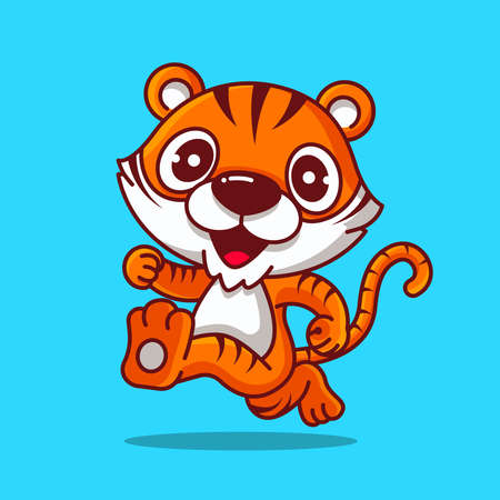 Cartoon cute tiger character with long tail running happilyのイラスト素材