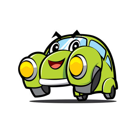 Cartoon cute green colour car with happy smiling characterのイラスト素材