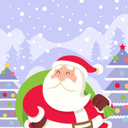 Merry Christmas. Flat design Santa Claus in Christmas snow scene. Vectorのイラスト素材
