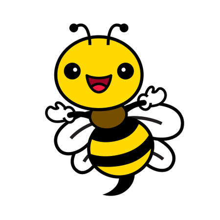 Cartoon cute bee character. Cute honey bee smile with spreading arm for welcoming pose. Vector bee illustrationのイラスト素材