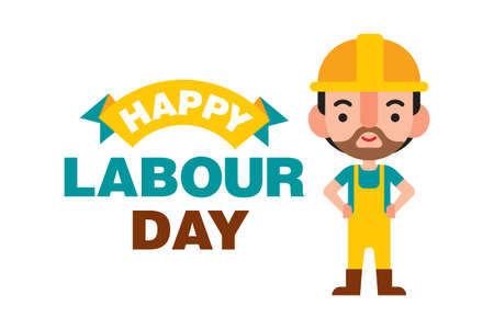 Happy labour day with flat design construction worker characterのイラスト素材
