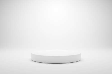 3D render white minimal podium pedestal product display on white background. 3D mockup illustrationの写真素材
